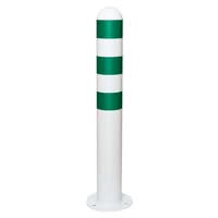 TRAFFIC-LINE EV Charging Point Protection Bollards  - 800mmH x 108mm dia - Hot Dip Galvanised & Powder Coated White - Green Reflective Band - Surface Fix