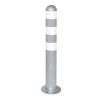 TRAFFIC-LINE EV Charging Point Protection Bollards - 800mmH x 108mm Ø - Hot Dip Galvanised - White Reflective Band - Surface Fix