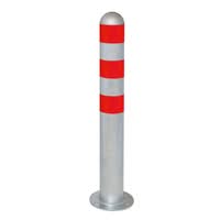 TRAFFIC-LINE EV Charging Point Protection Bollards - 800mmH x 108mm Ø - Hot Dip Galvanised - Red Reflective Band - Surface Fix