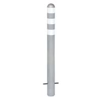 TRAFFIC-LINE EV Charging Point Protection Bollards - 1,200mmH x 108mm Ø - Hot Dip Galvanised - White Reflective Band - Sub-Surface Fix