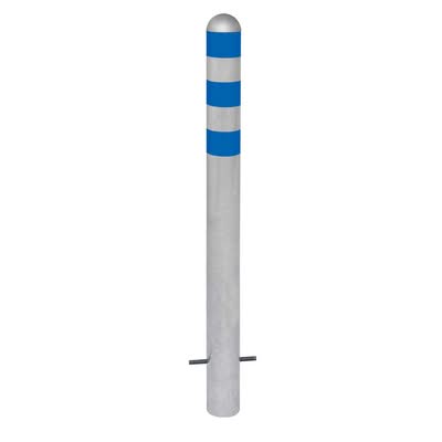TRAFFIC-LINE EV Charging Point Protection Bollards - 1,200mmH x 108mm Ø - Hot Dip Galvanised - Blue Reflective Band - Sub-Surface Fix
