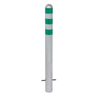 TRAFFIC-LINE EV Charging Point Protection Bollards - 1,200mmH x 108mm Ø - Hot Dip Galvanised - Green Reflective Band - Sub-Surface Fix