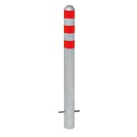 TRAFFIC-LINE EV Charging Point Protection Bollards - 1,200mmH x 108mm Ø - Hot Dip Galvanised - Red Reflective Band - Sub-Surface Fix