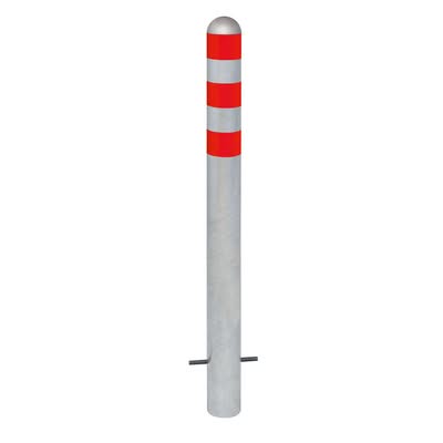 TRAFFIC-LINE EV Charging Point Protection Bollards - 1,200mmH x 108mm Ø - Hot Dip Galvanised - Red Reflective Band - Sub-Surface Fix