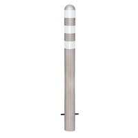 TRAFFIC-LINE EV Charging Point Protection Bollards 1,200mmH x 108mm Ø - Stainless Steel - White Reflective Band - Sub-Surface Fix