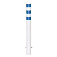 TRAFFIC-LINE EV Charging Point Protection Bollards - 1,200mmH x 108mm Ø - Hot Dip Galvanised & Powder Coated White - Blue Reflective Band - Sub-Surface Fix