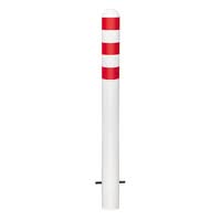 TRAFFIC-LINE EV Charging Point Protection Bollards - 1,200mmH x 108mm Ø - Hot Dip Galvanised & Powder Coated White - Red Reflective Band - Sub-Surface Fix
