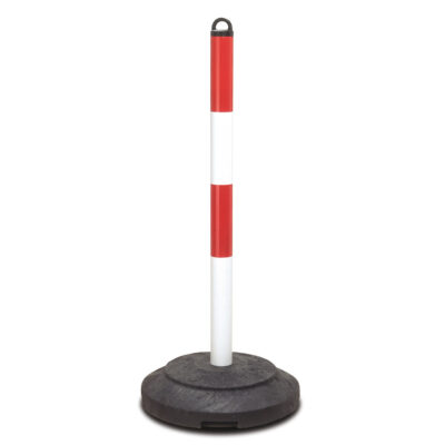 TRAFFIC-LINE EXTERN Chain Post 1000mmH - Post: Hot Dip Galvanised + Powder Coated Red/White - Base: Recycled Rubber