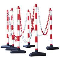 GUARDA Chain Post Set - 6 Posts, 10m Chain, 10 Hooks, 10 Links - Red/White - Concrete Base