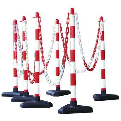 GUARDA Chain Post Set - 6 Posts, 10m Chain, 10 Hooks, 10 Links - Red/White - Concrete Base
