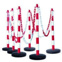 GUARDA Chain Post Set - 6 Posts, 10m Chain, 10 Hooks, 10 Links - Red/White - Fillable Round Base