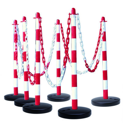 GUARDA Chain Post Set - 6 Posts, 10m Chain, 10 Hooks, 10 Links - Red/White - Fillable Round Base