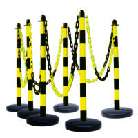 GUARDA Chain Post Set - 6 Posts, 10m Chain, 10 Hooks, 10 Links - Yellow/Black - Fillable Round Base