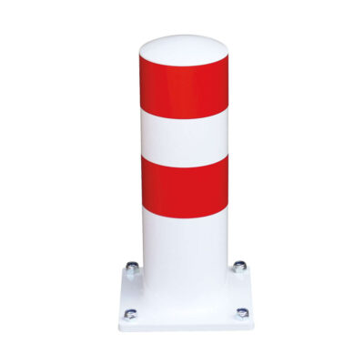BLACK BULL HGV Parking Aid Bollard - Hot Dip Galvanised & Powder Coated White - Red Reflective Bands
